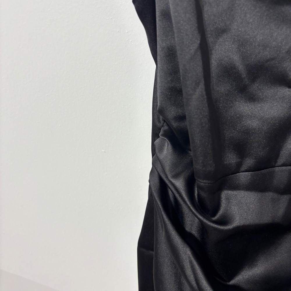 Zara Black Satin Mini Dress Rhinestone Chain Straps Ruched Size S Party NWT - Picture 5 of 13